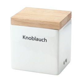 Continenta Bote para Ajo y Cebolla de Cerámica Blanca con Tapa de Madera 14x12x15.5cm (12 Unidades)